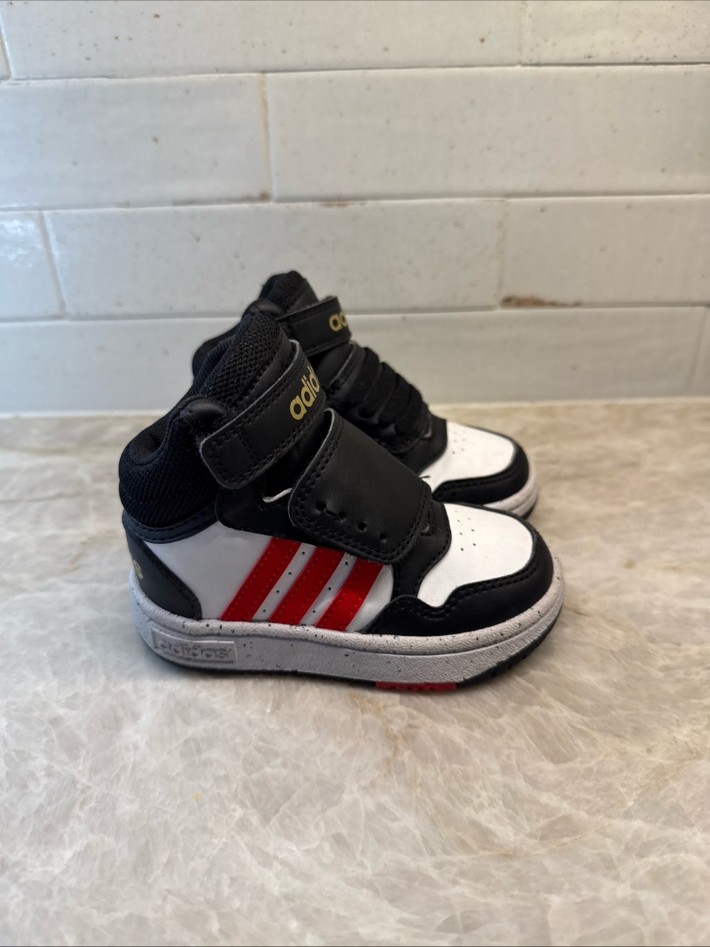 adidas Hoops 3.0 Mid Basketball Shoe Black White Unisex Toddler Size 6K